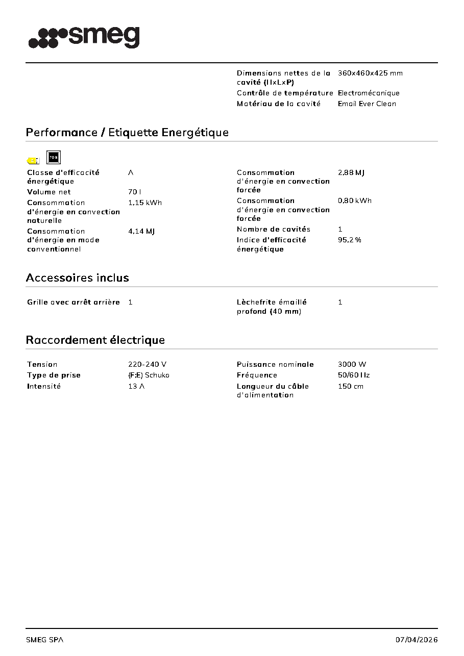 Fiche technique fournisseur