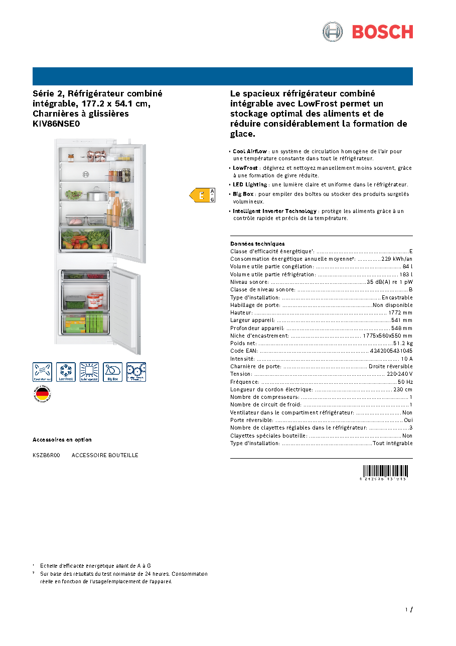 Fiche technique fournisseur