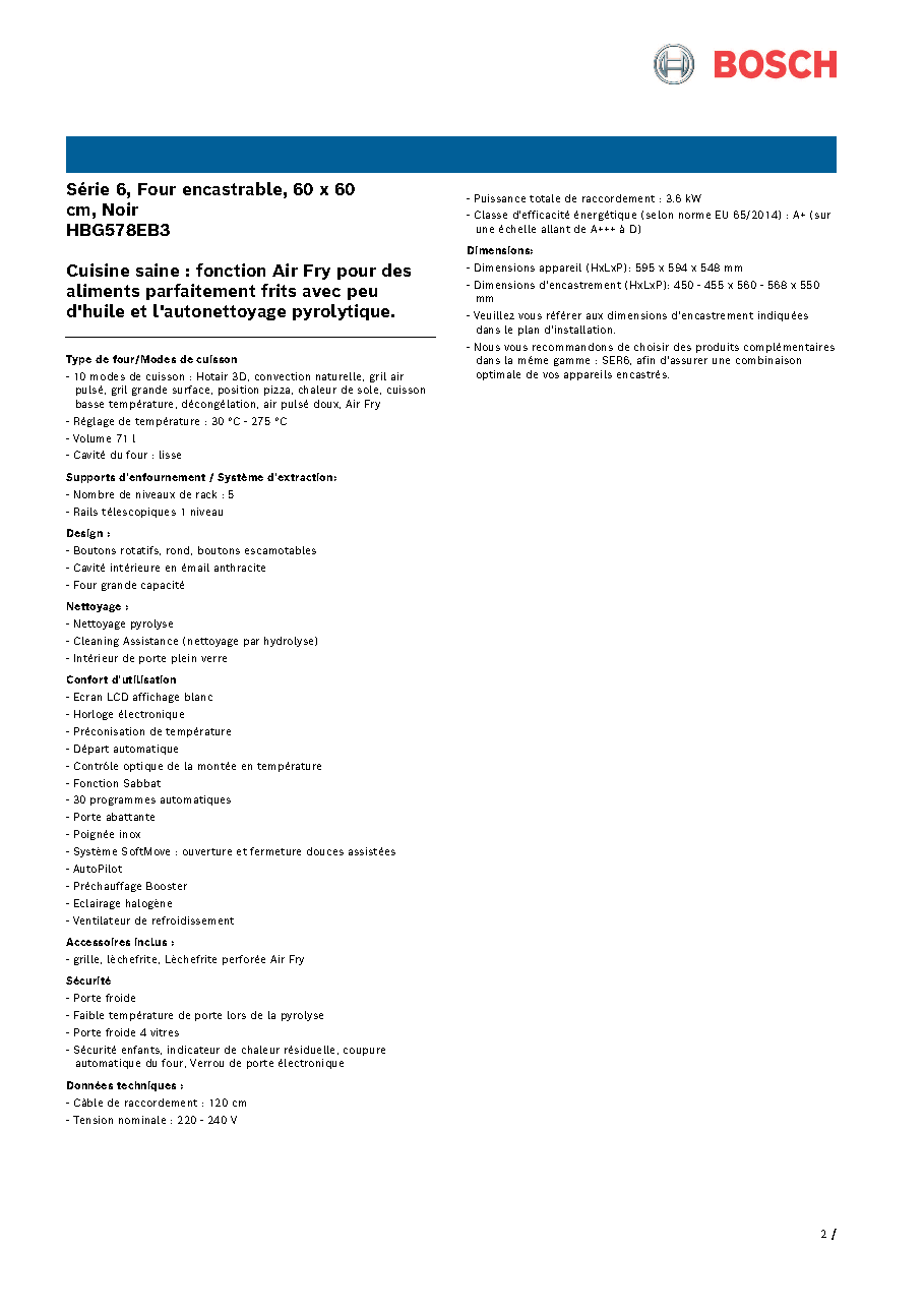 Fiche technique fournisseur