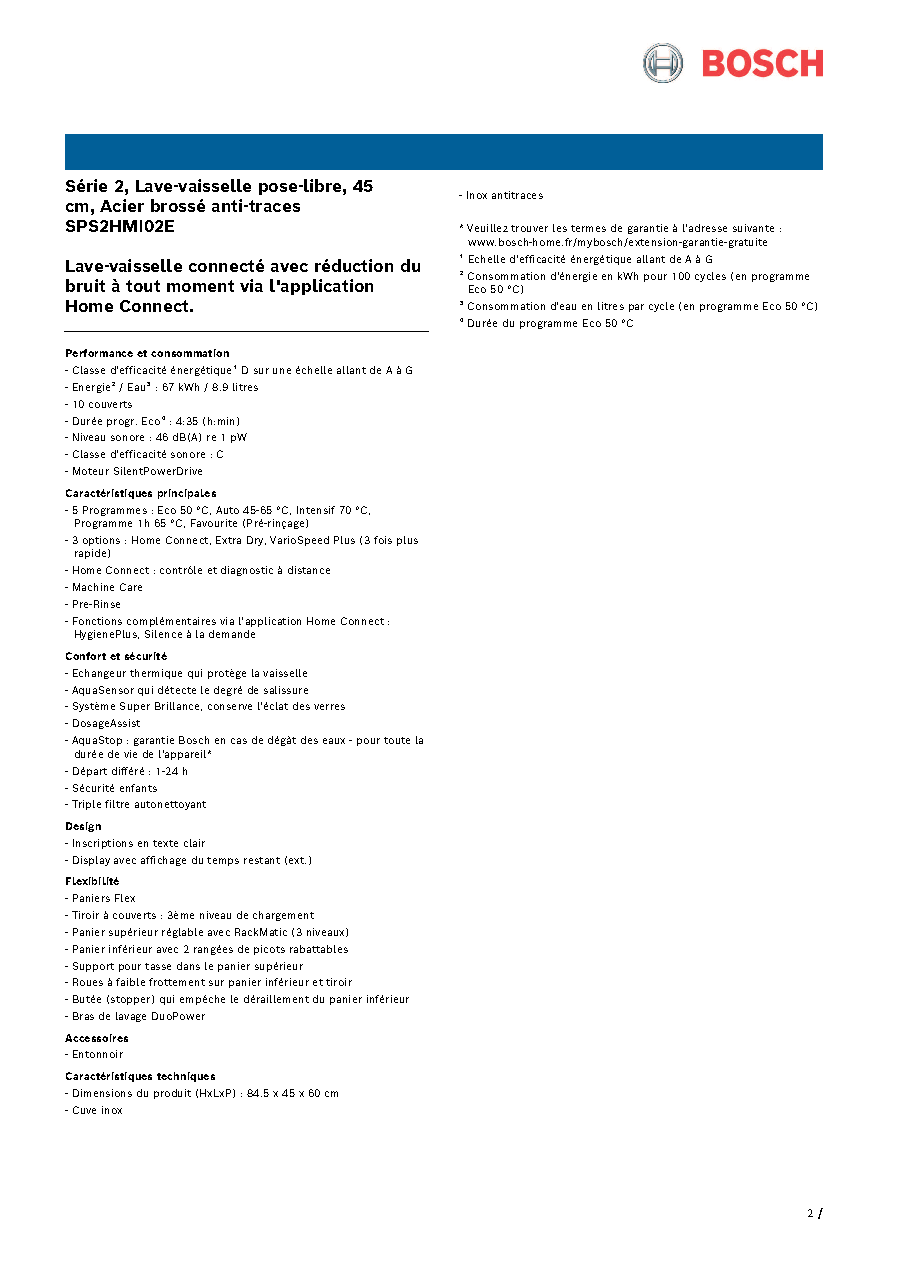 Fiche technique fournisseur