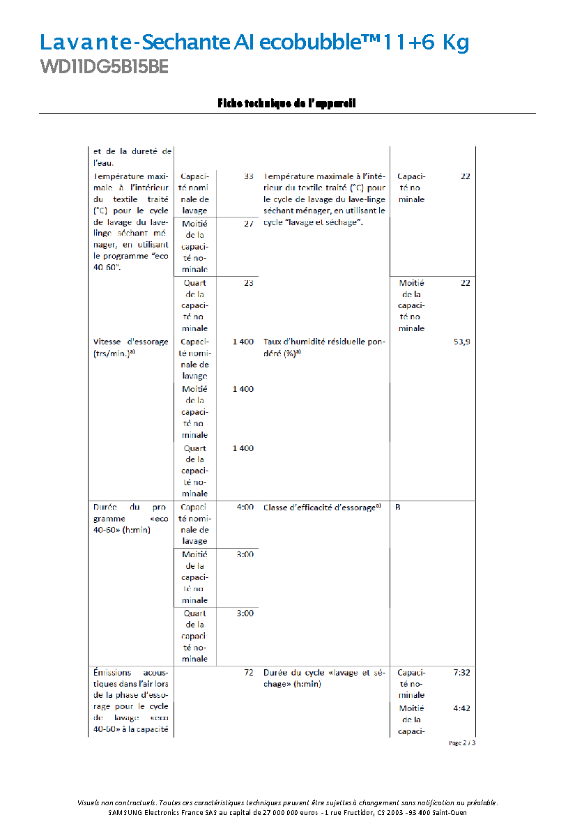 Fiche technique fournisseur