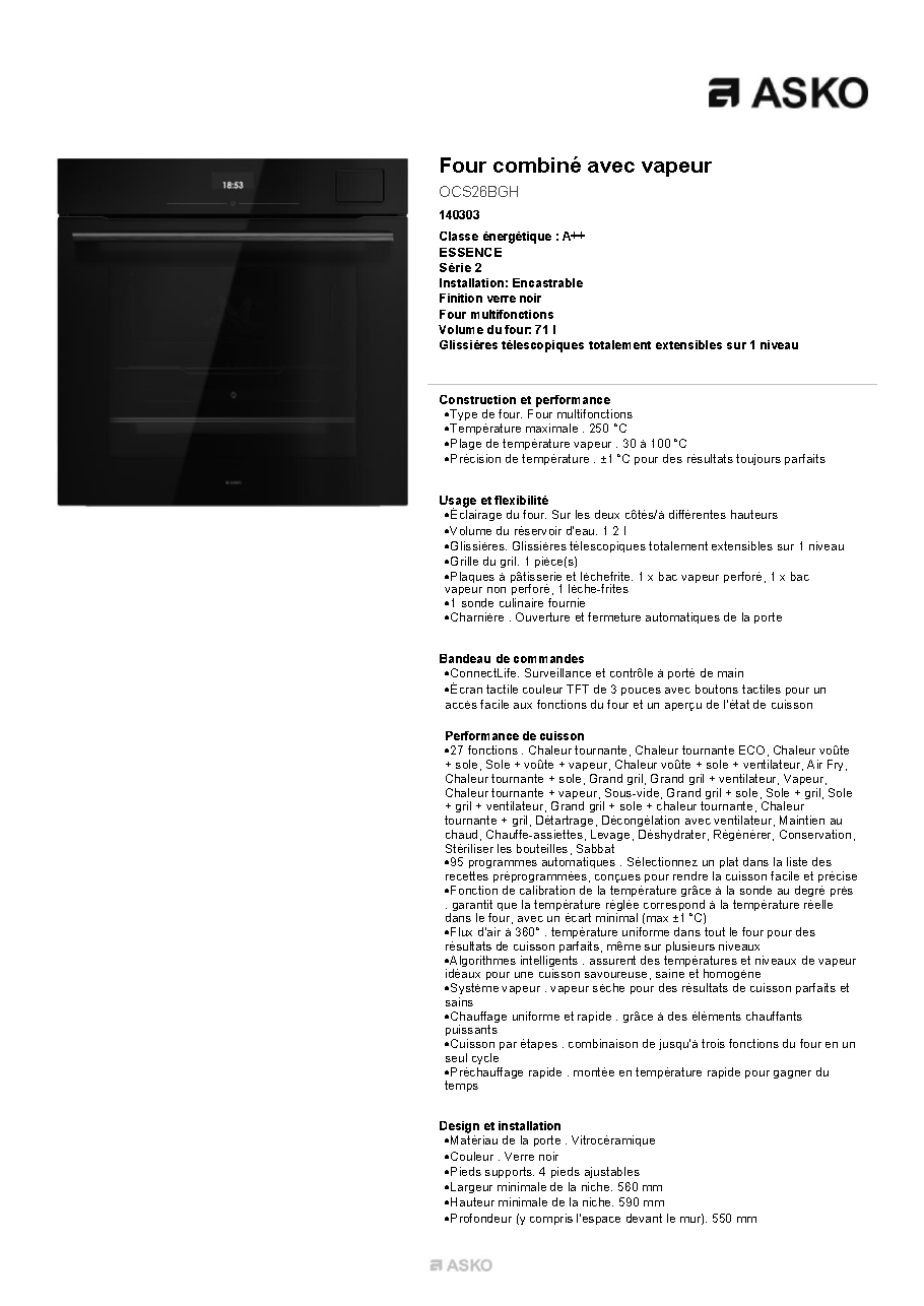 Fiche technique fournisseur