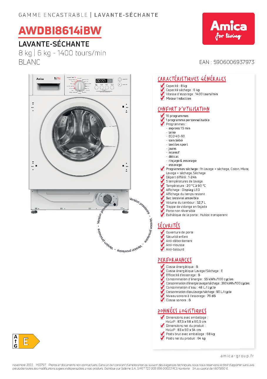 Fiche technique fournisseur
