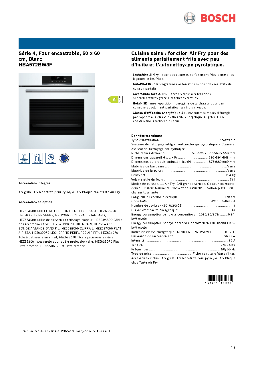 Fiche technique fournisseur