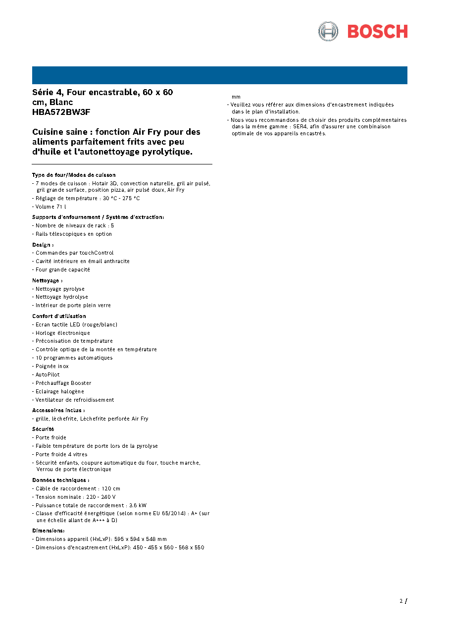 Fiche technique fournisseur