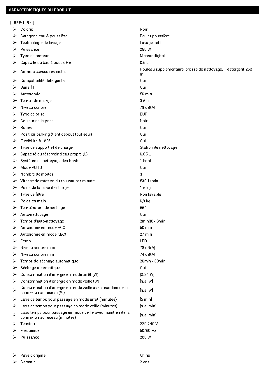 Fiche technique fournisseur