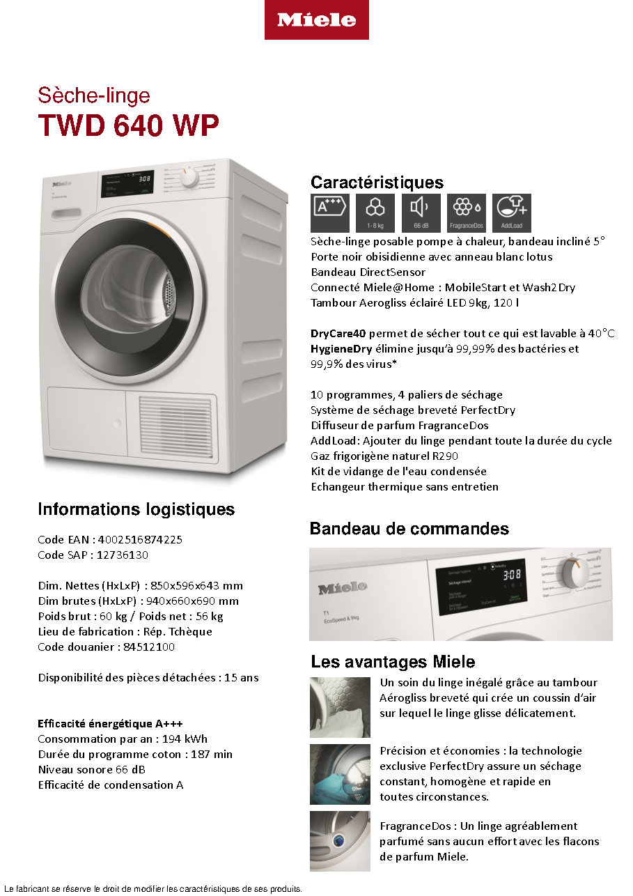 Fiche technique fournisseur