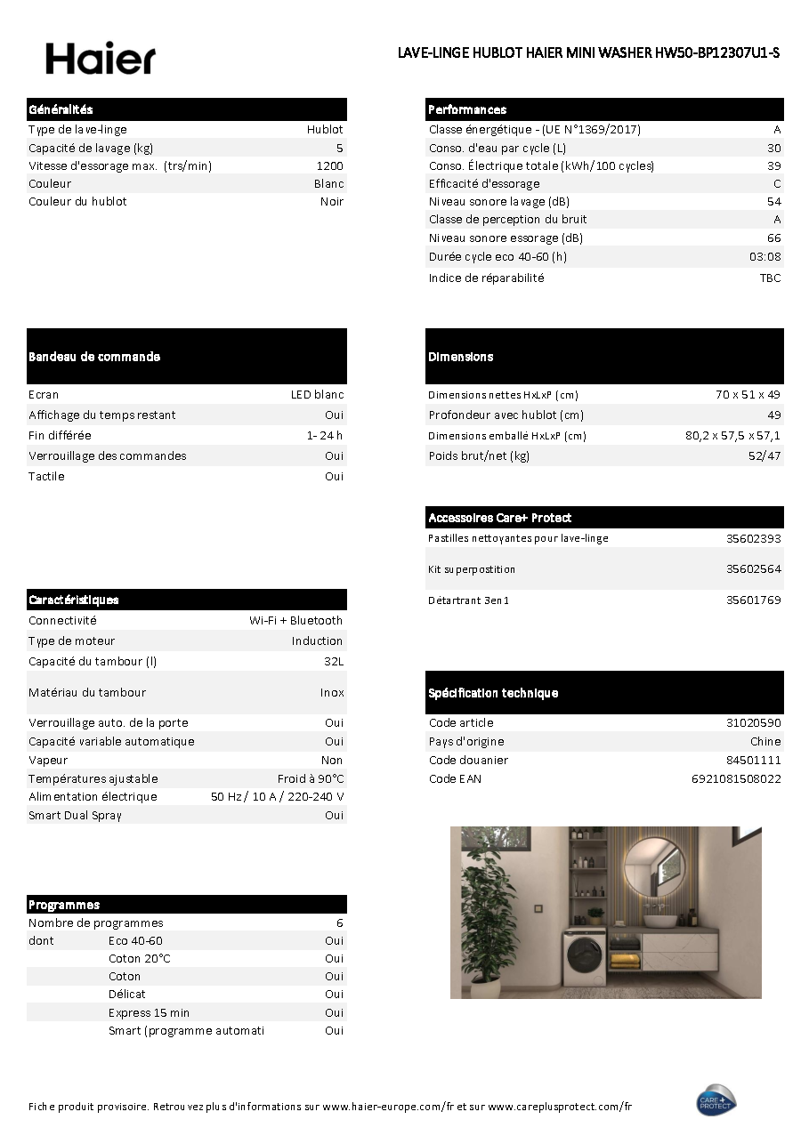 Fiche technique fournisseur