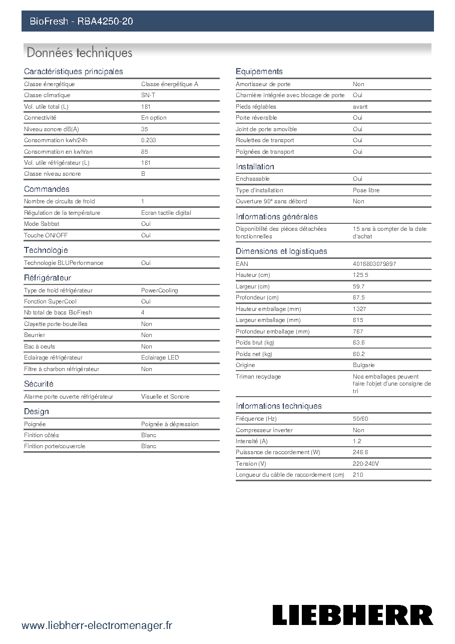 Fiche technique fournisseur