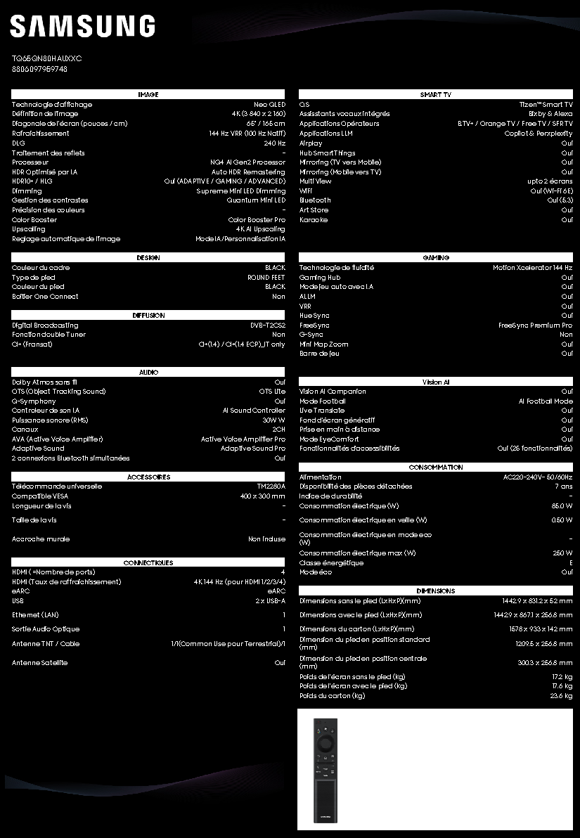 Fiche technique fournisseur