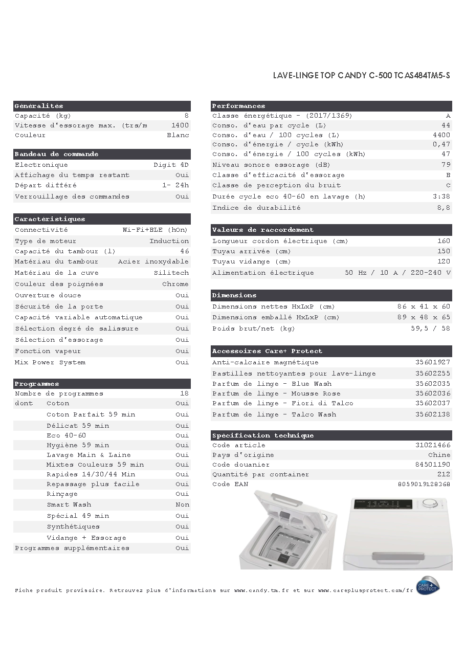 Fiche technique fournisseur