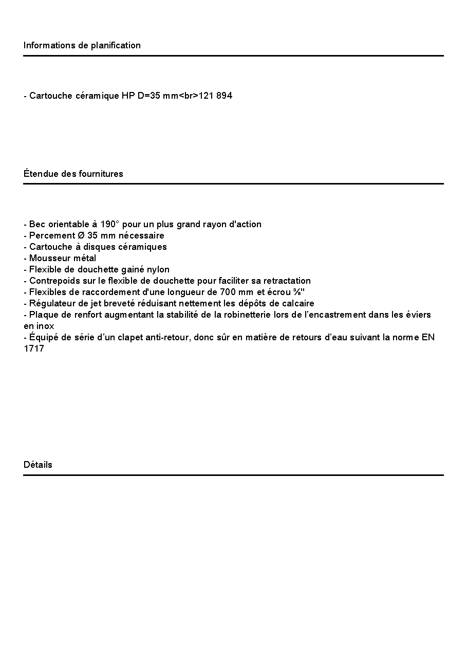 Fiche technique fournisseur
