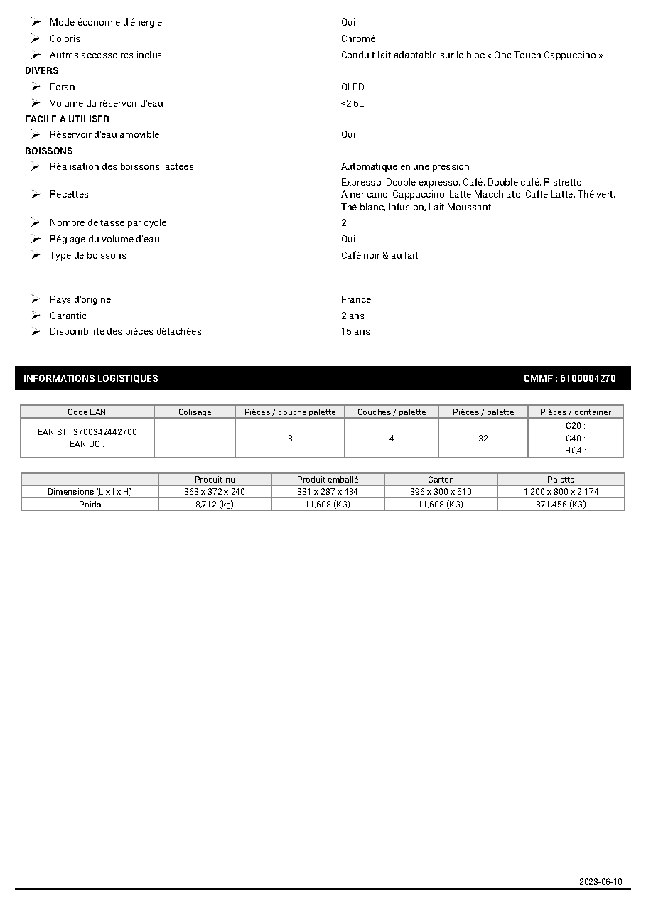 Fiche technique fournisseur