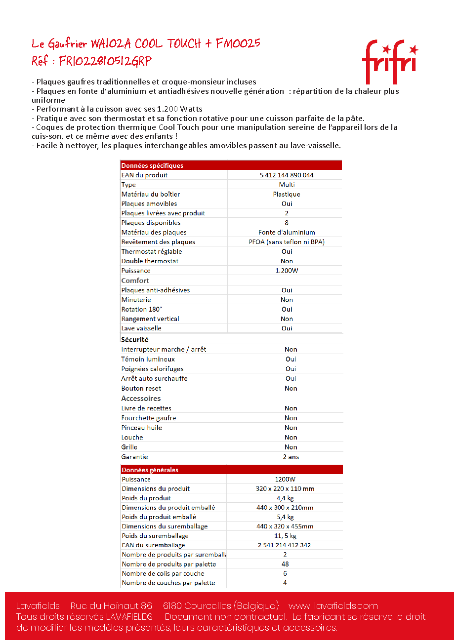 Fiche technique fournisseur