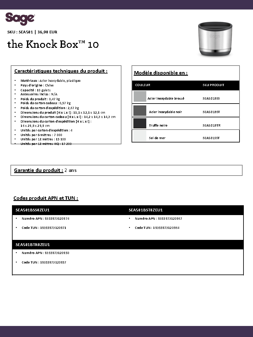 Fiche technique fournisseur