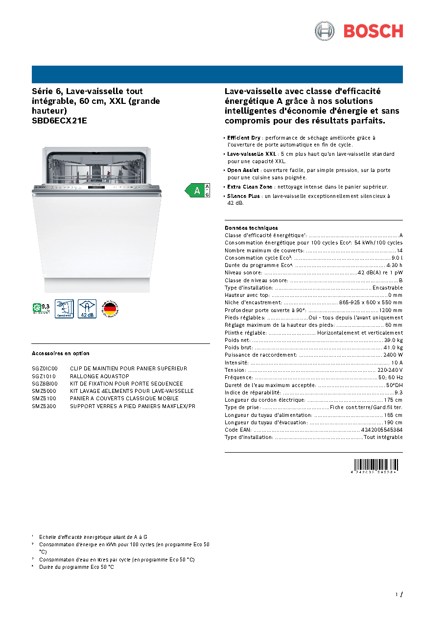Fiche technique fournisseur