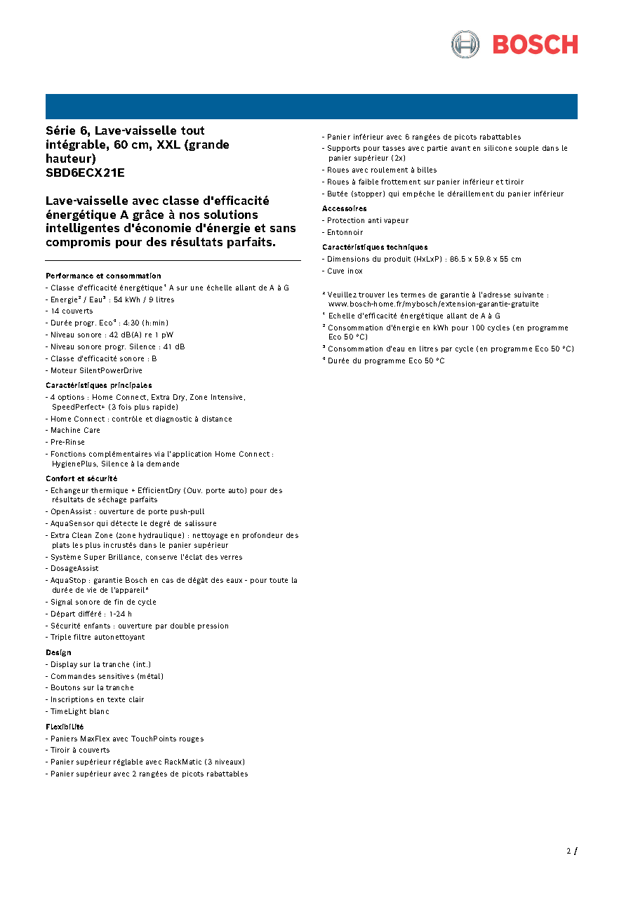 Fiche technique fournisseur