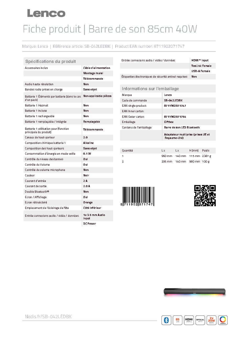 Fiche technique fournisseur