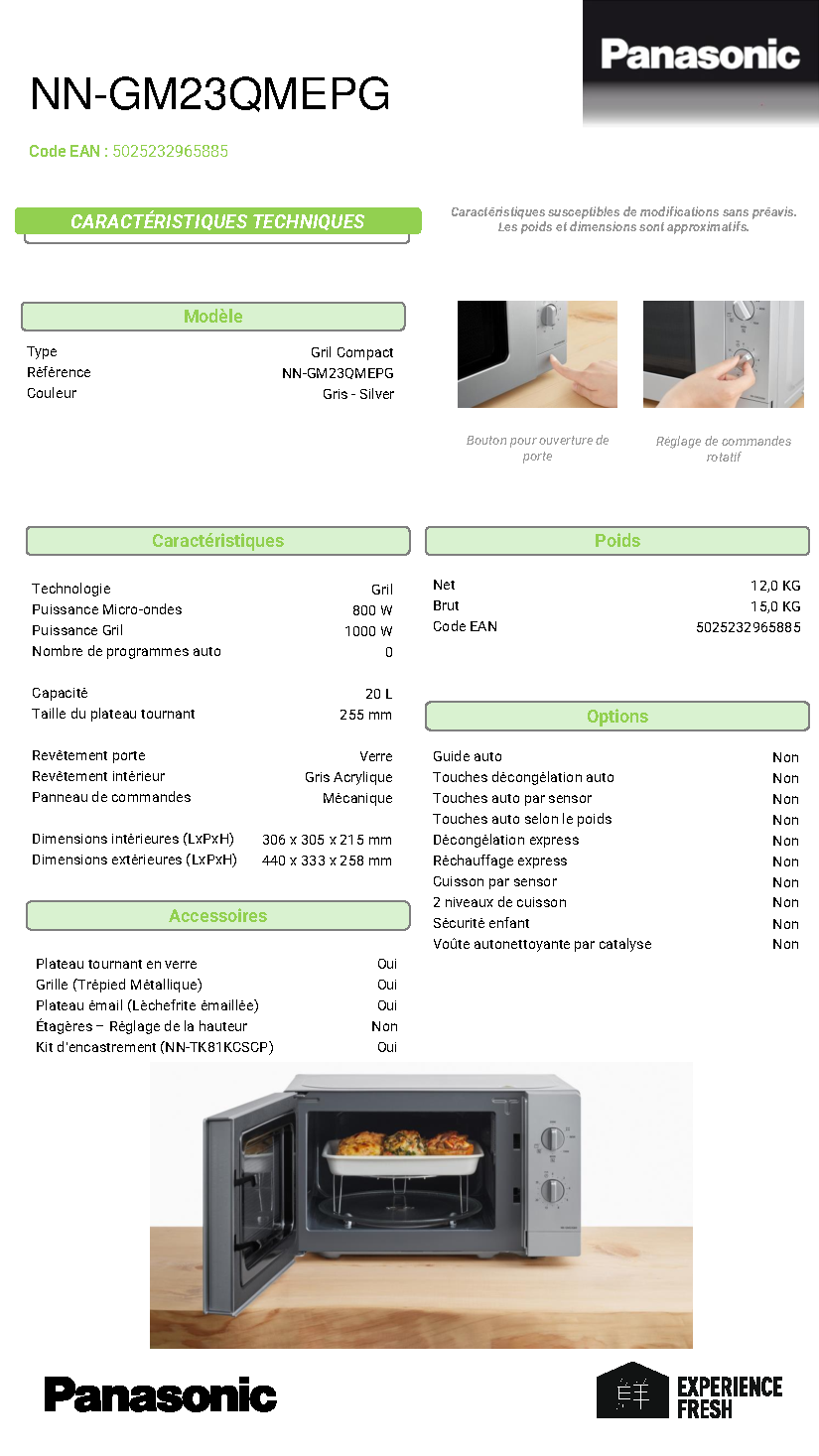 Fiche technique fournisseur