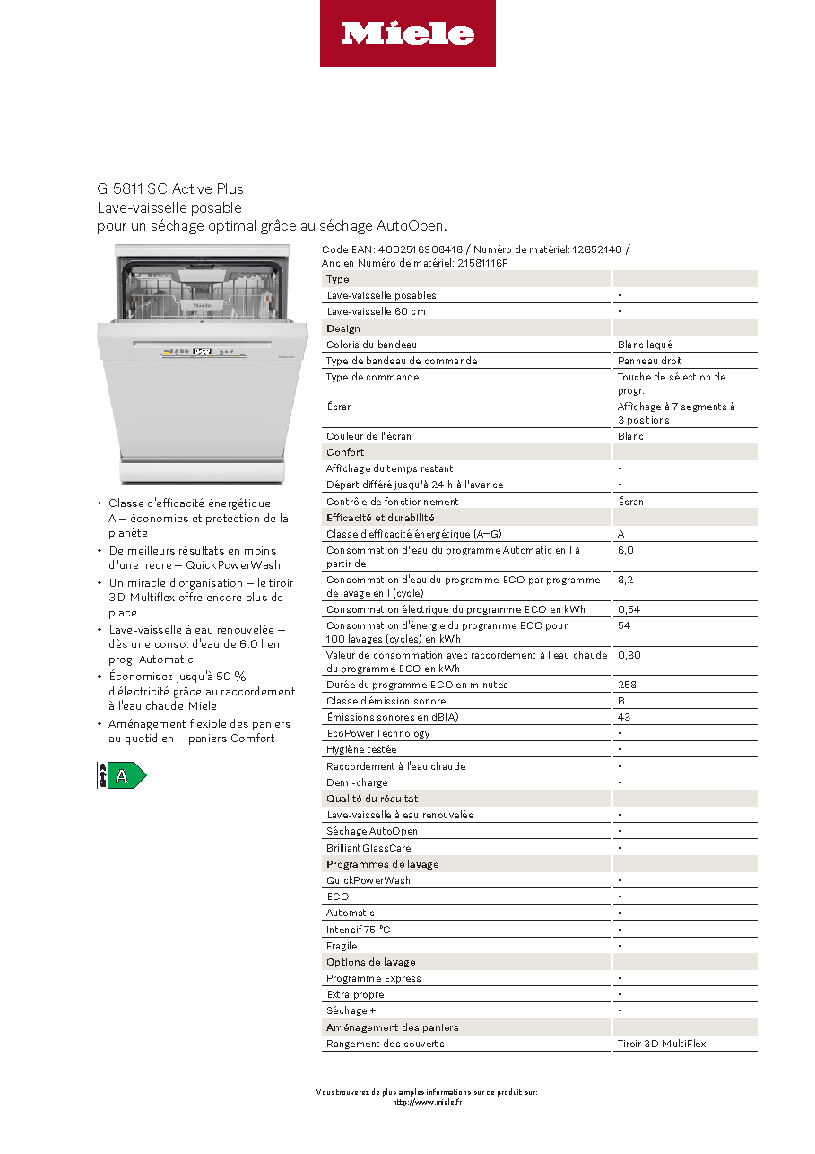 Fiche technique fournisseur