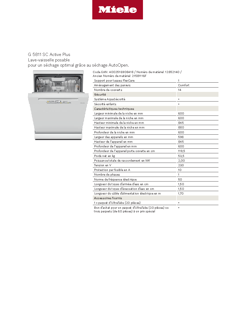 Fiche technique fournisseur