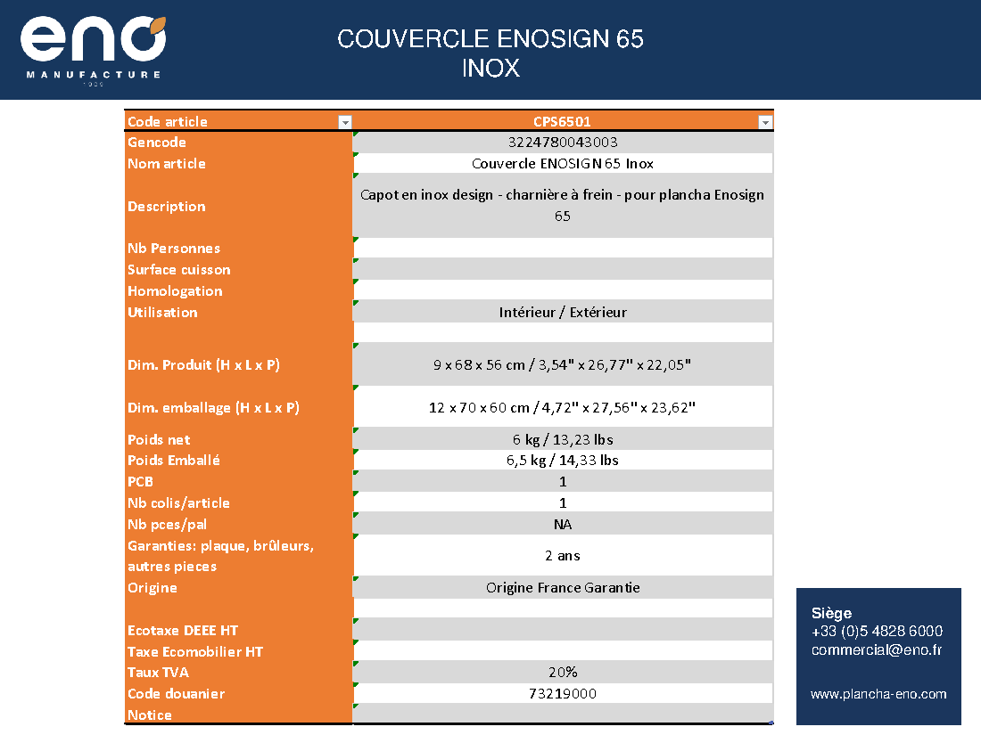 Fiche technique fournisseur