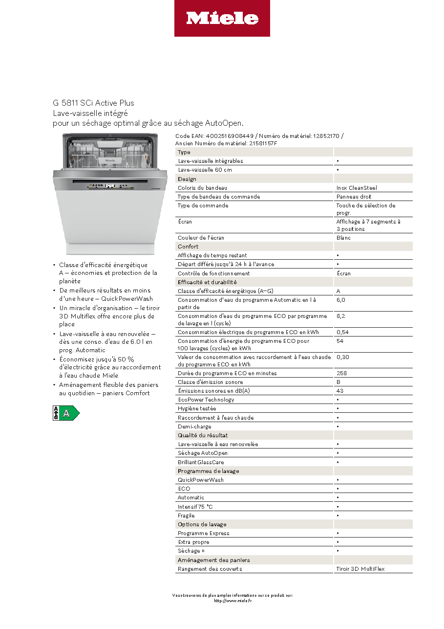 Fiche technique fournisseur