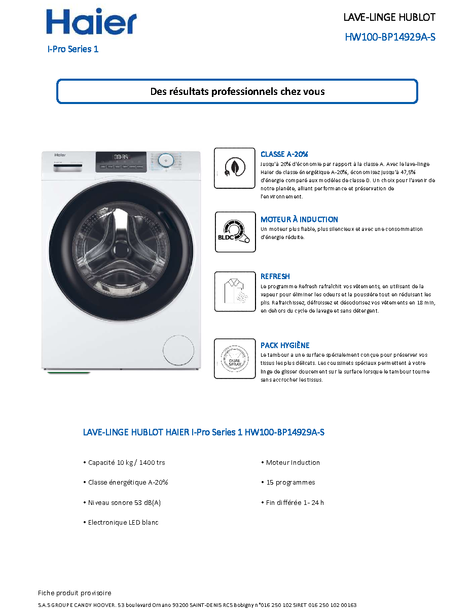 Fiche technique fournisseur