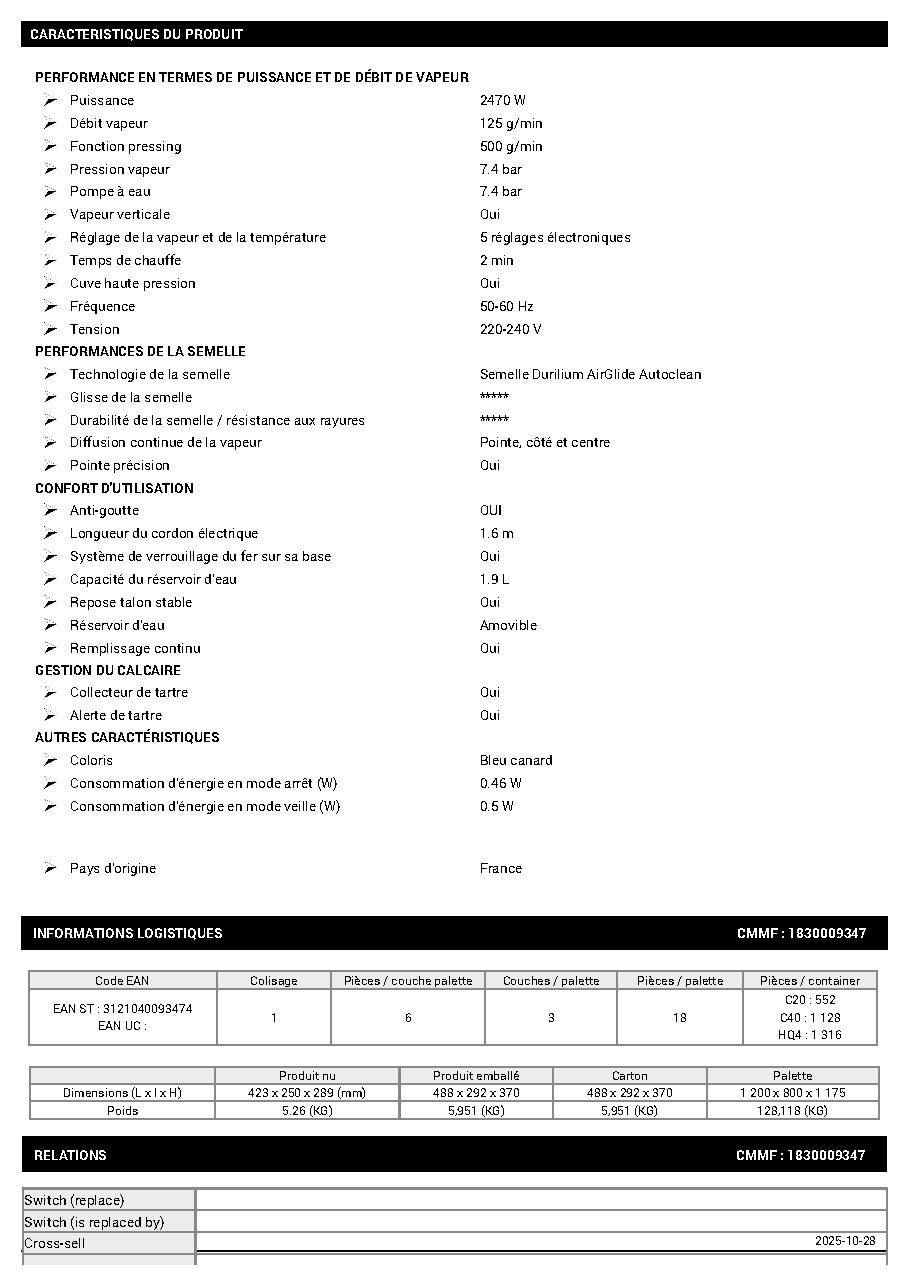 Fiche technique fournisseur