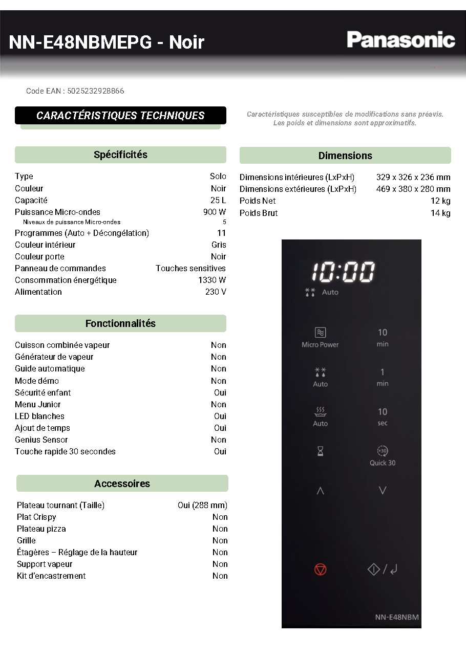 Fiche technique fournisseur