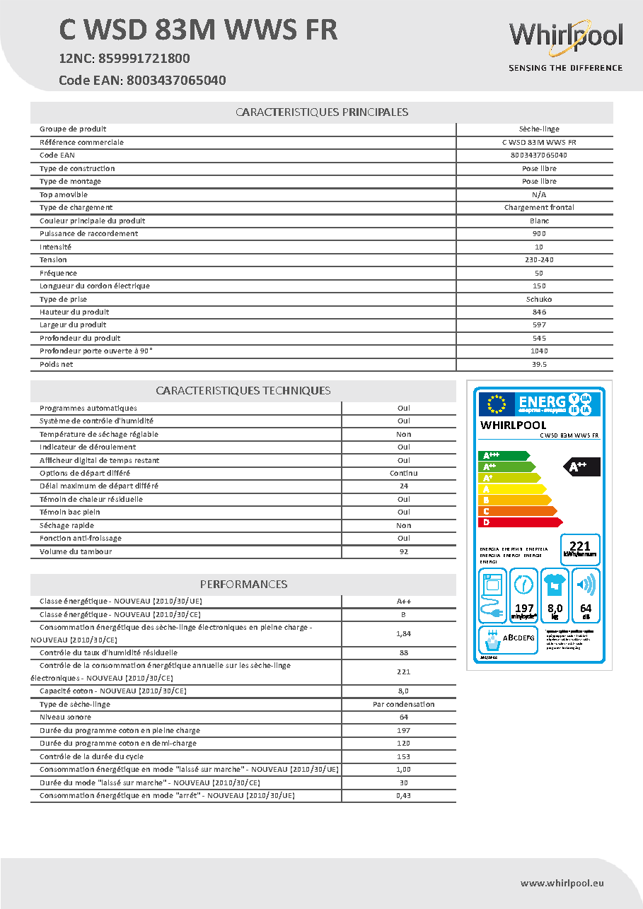 Fiche technique fournisseur
