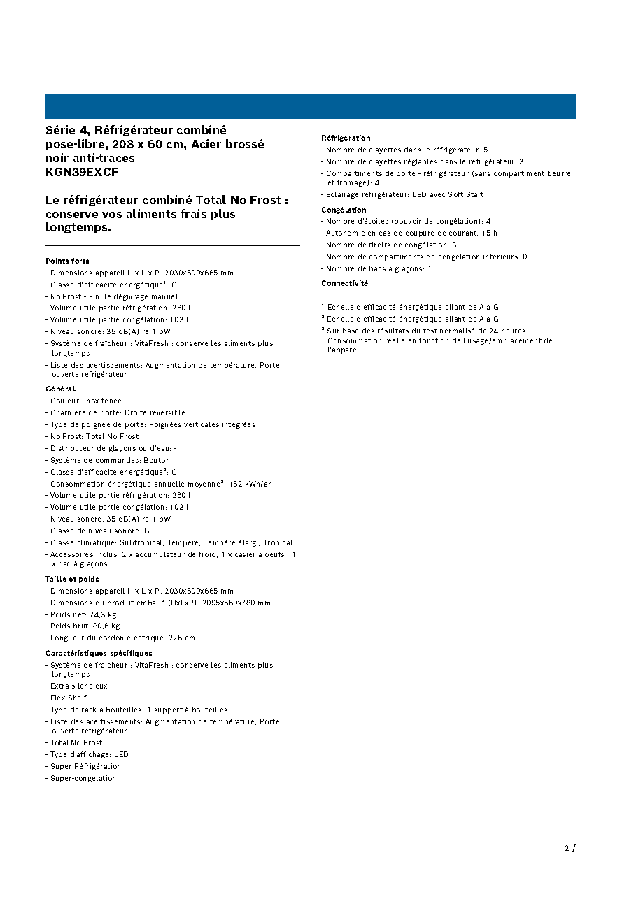 Fiche technique fournisseur