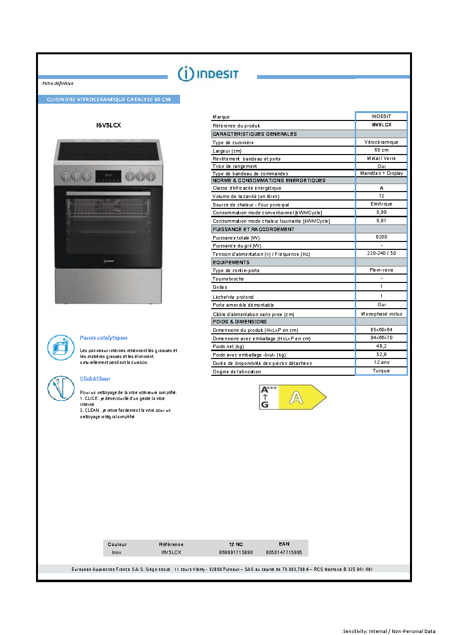 Fiche technique fournisseur