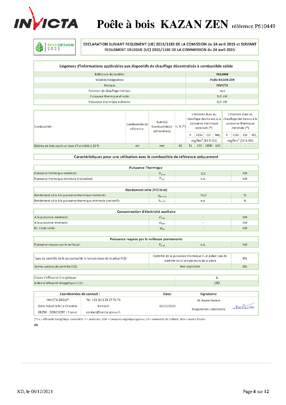 Fiche technique fournisseur