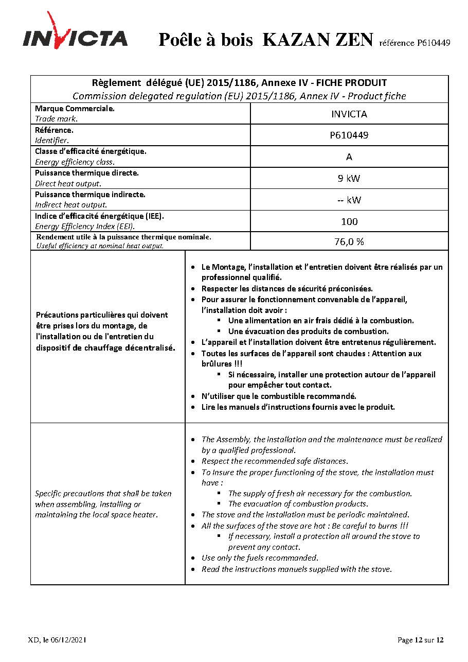 Fiche technique fournisseur