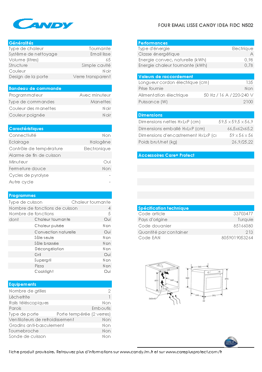 Fiche technique fournisseur
