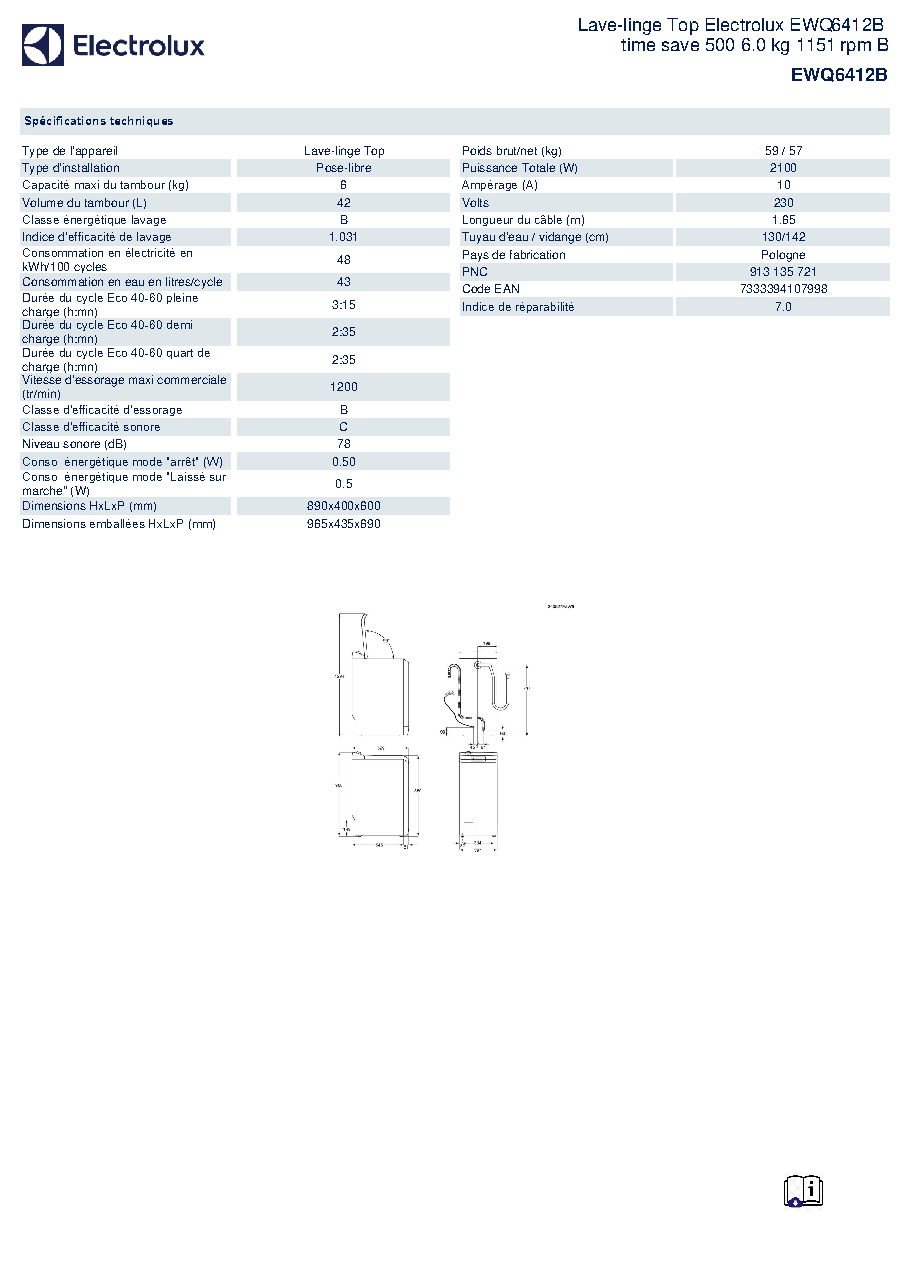 Fiche technique fournisseur