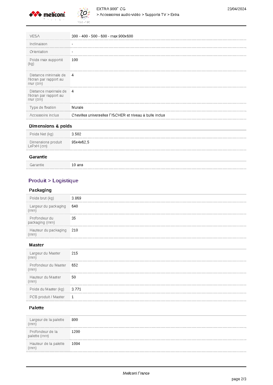 Fiche technique fournisseur