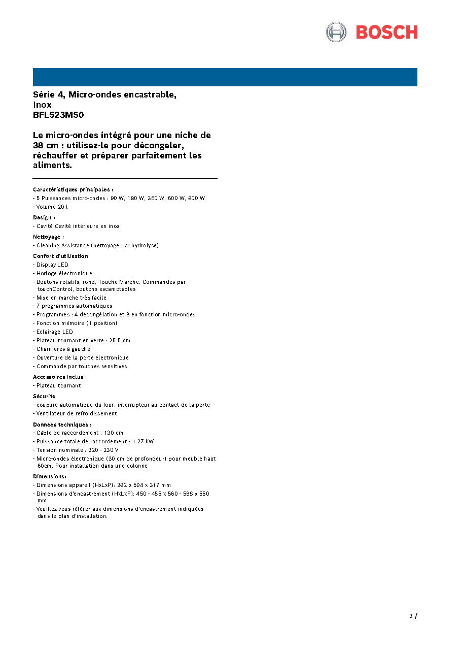 Fiche technique fournisseur