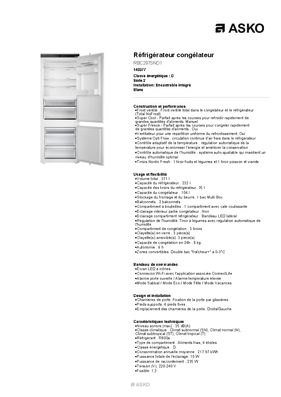 Fiche technique fournisseur