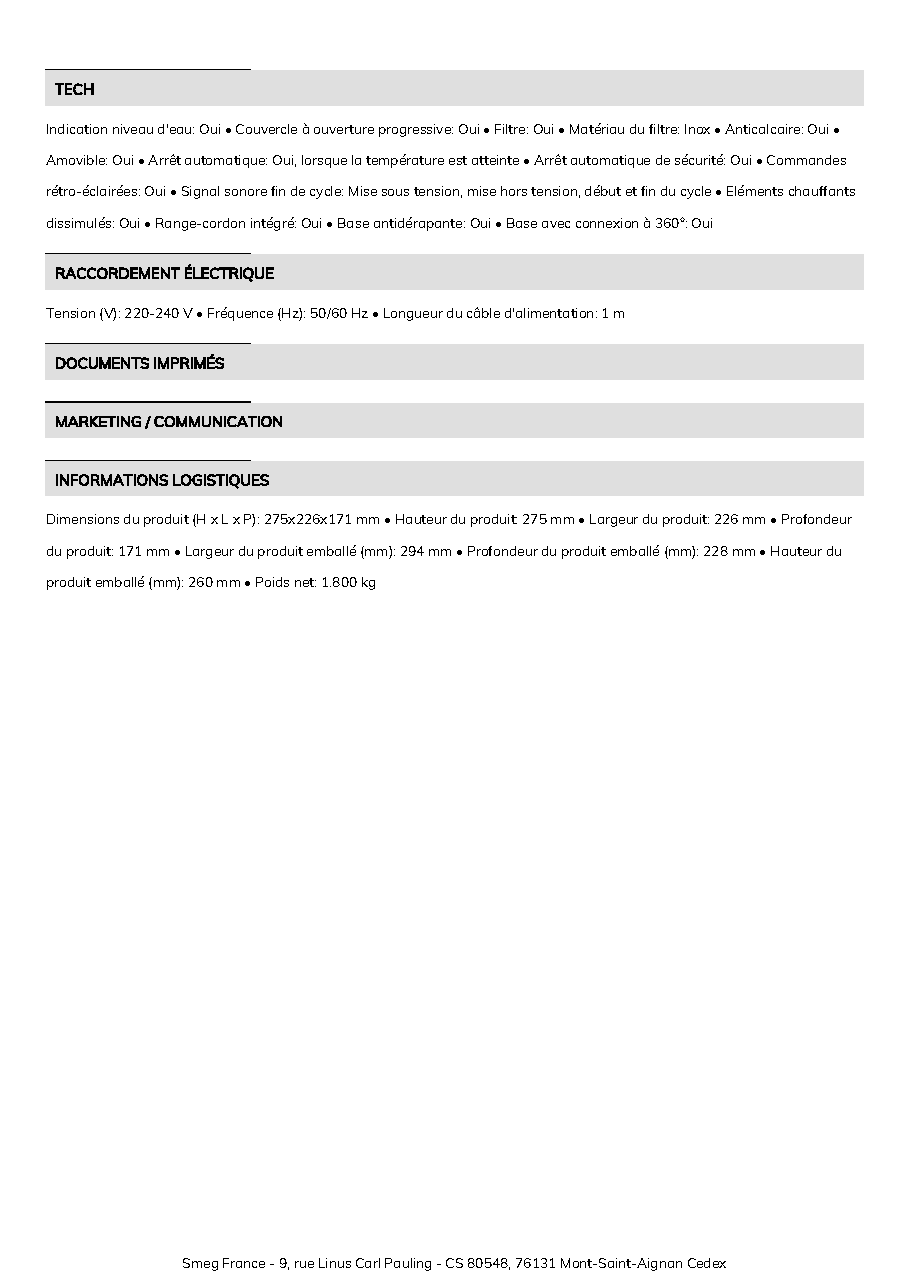 Fiche technique fournisseur