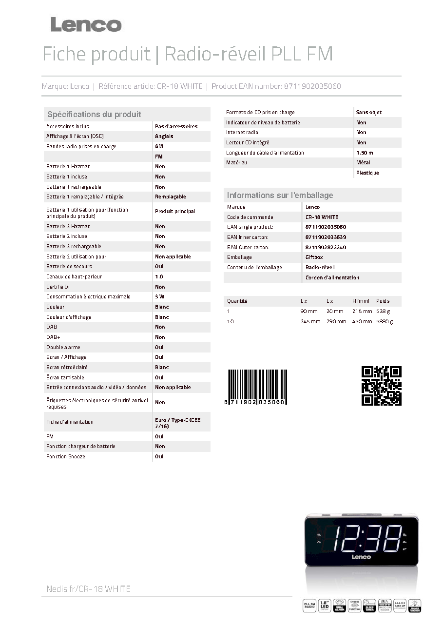 Fiche technique fournisseur