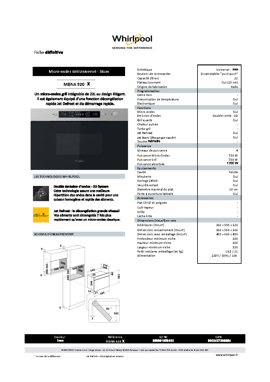 Fiche technique fournisseur