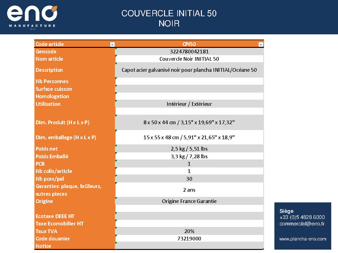 Fiche technique fournisseur
