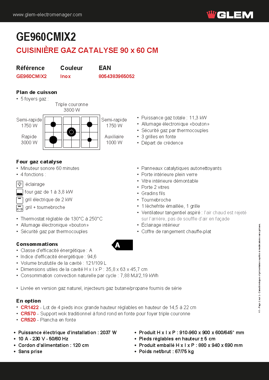 Fiche technique fournisseur