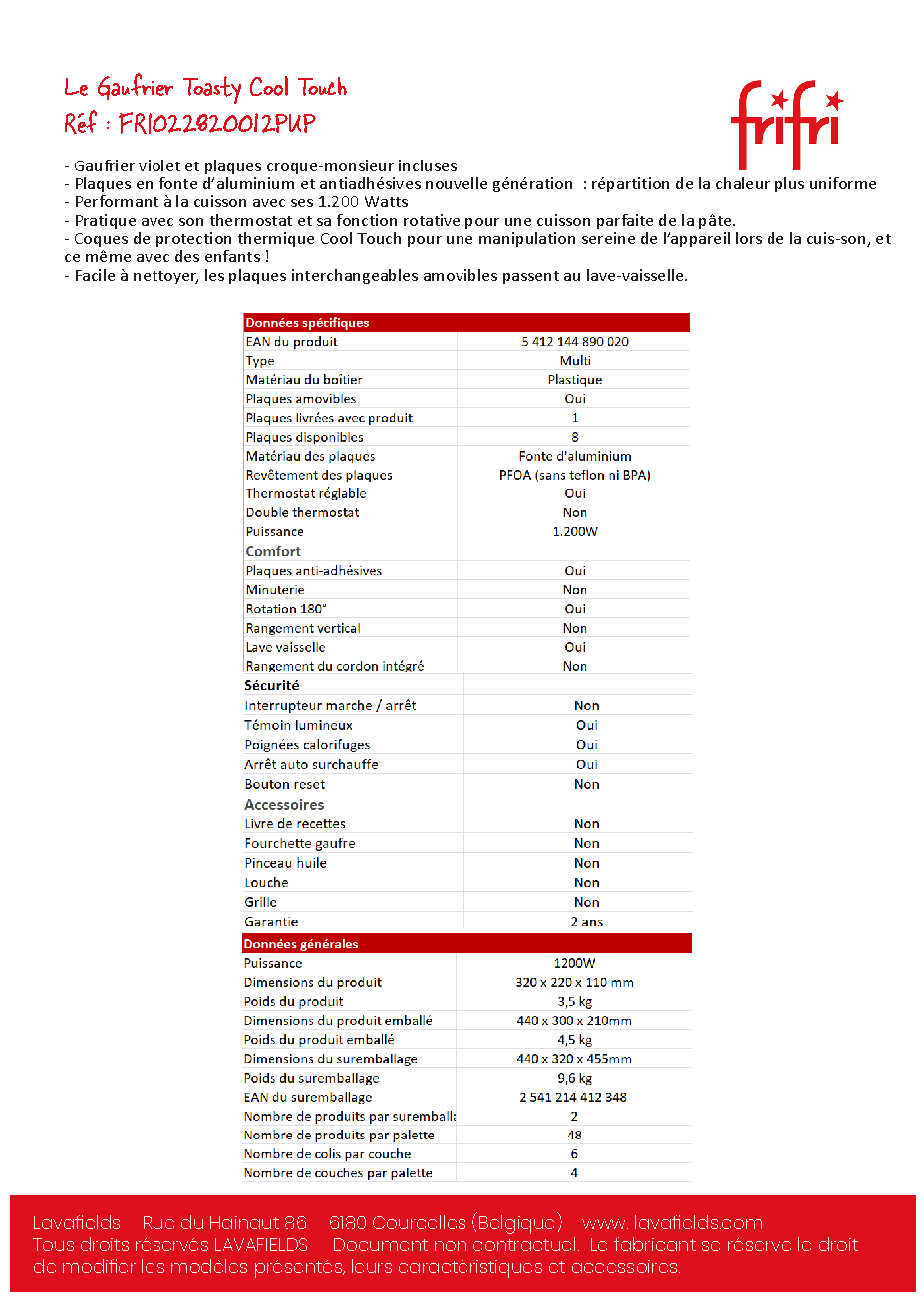 Fiche technique fournisseur