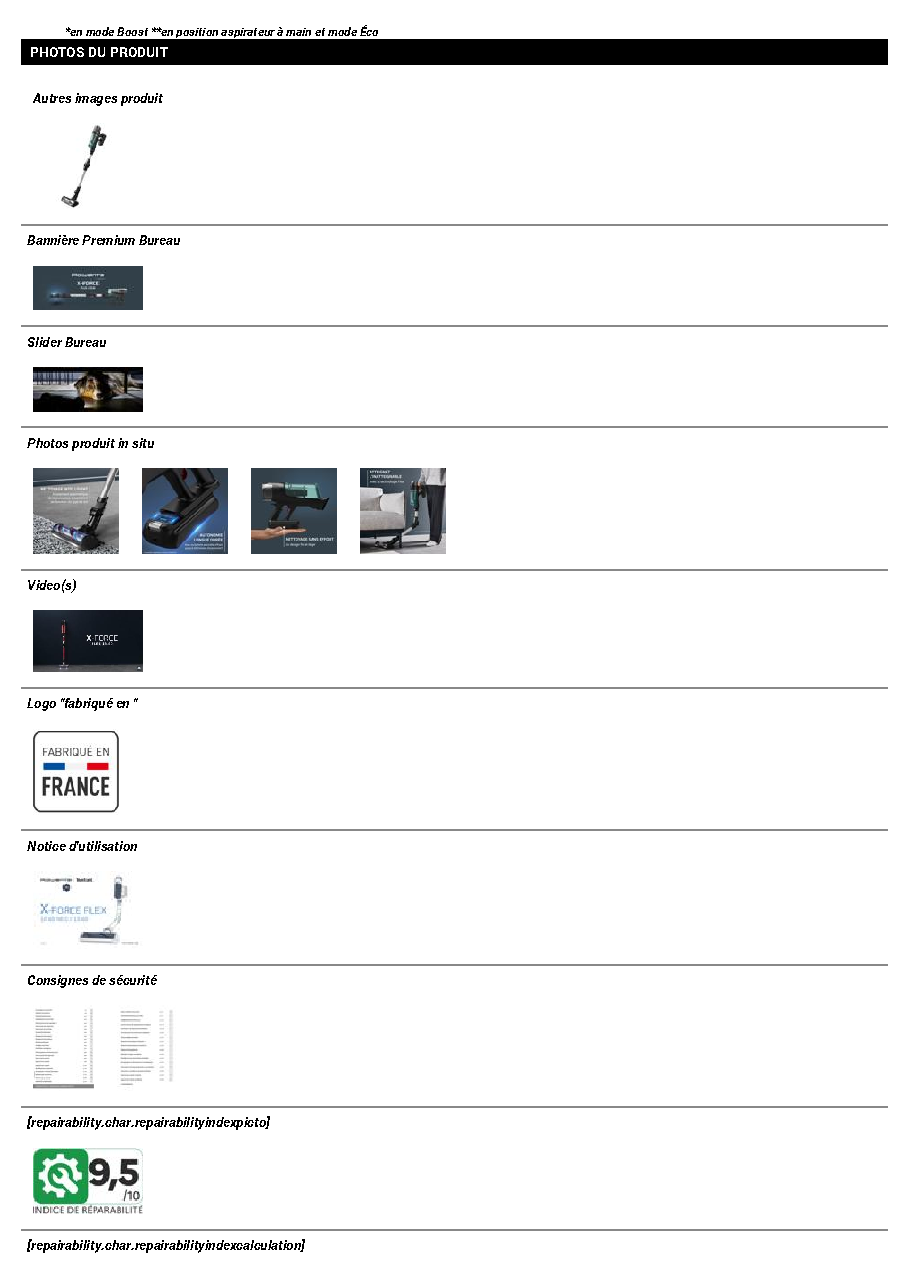 Fiche technique fournisseur