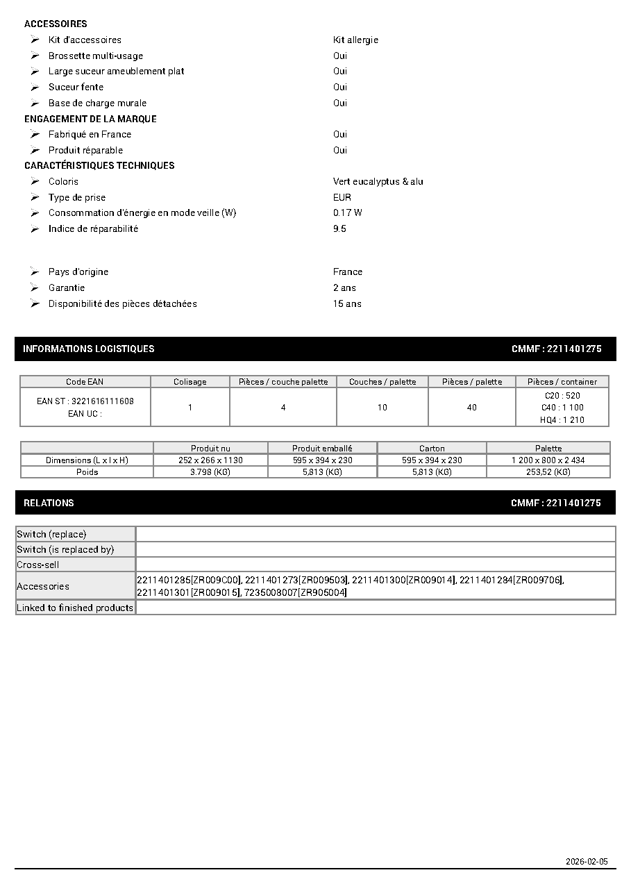Fiche technique fournisseur