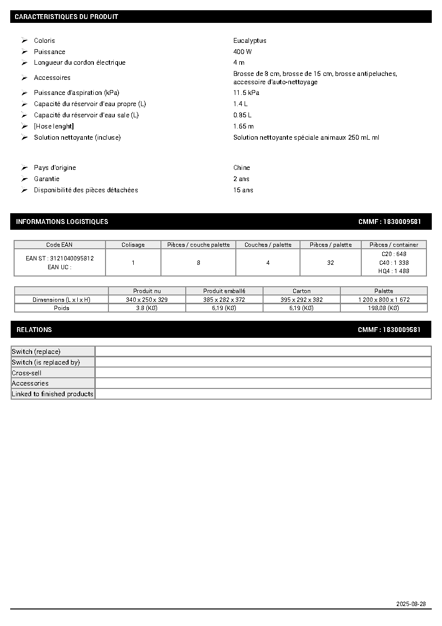 Fiche technique fournisseur