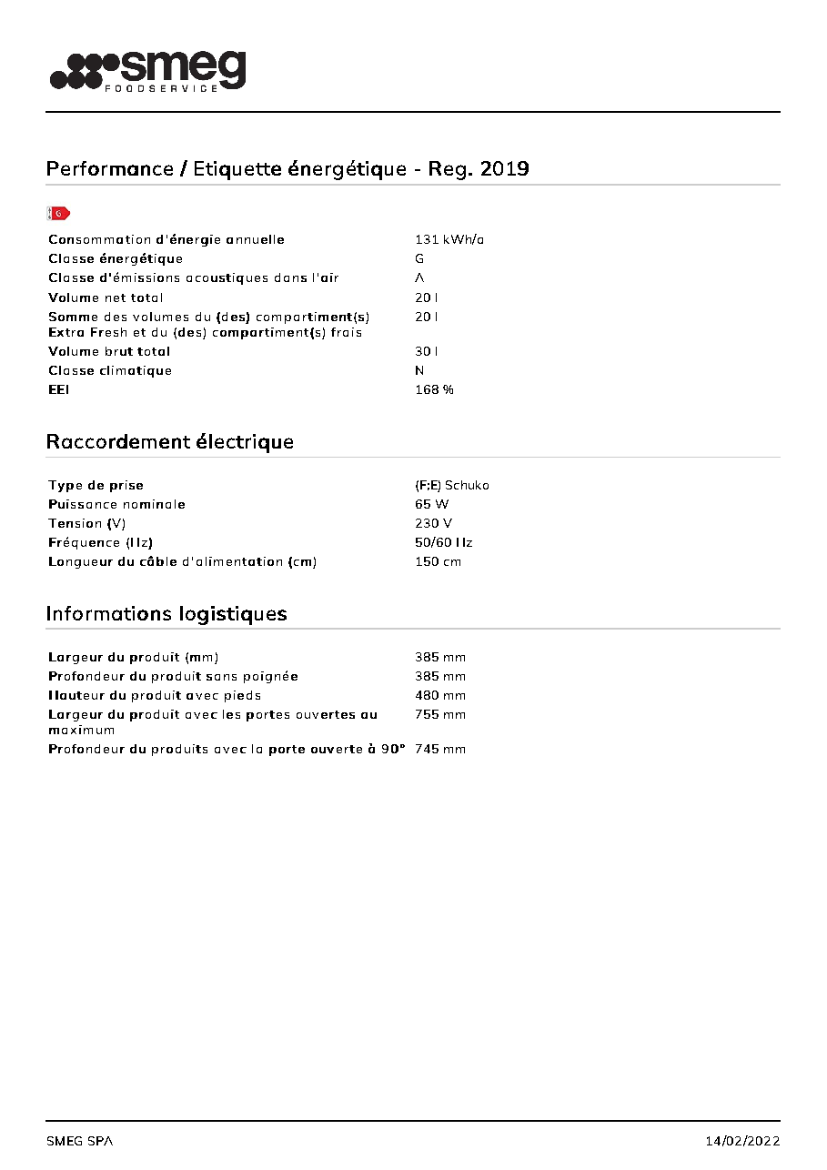 Fiche technique fournisseur